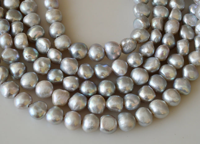 11-12mm AAA Large Hole Nugget Silver/Gray Color Freshwater Pearl Beads 2.2mm Hole #930