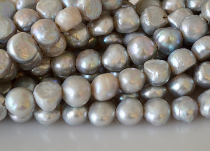 11-12mm AAA Large Hole Nugget Silver/Gray Color Freshwater Pearl Beads 2.2mm Hole #930
