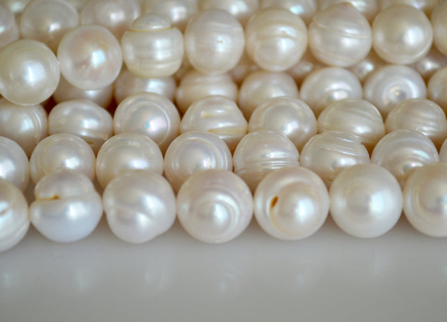 11-12mm Natural White Potato Ringed Freshwater Pearl Potato Shape, Genuine Freshwater Pearls, Ringed Potato Freshwater Pearls #13