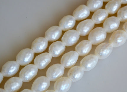 9 x 11 mm Large Hole Natural White Faceted Rice/Oval Freshwater Pearl Beads Limited Edition Faceted Genuine Freshwater Pearls #630