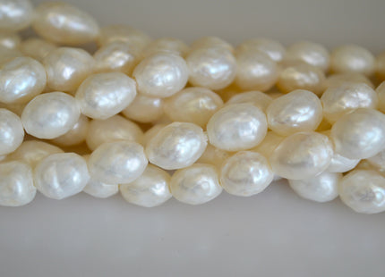 9 x 11 mm Large Hole Natural White Faceted Rice/Oval Freshwater Pearl Beads Limited Edition Faceted Genuine Freshwater Pearls #630