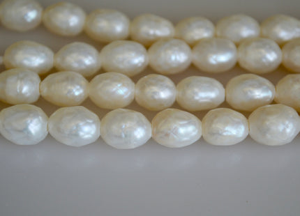 9 x 11 mm Large Hole Natural White Faceted Rice/Oval Freshwater Pearl Beads Limited Edition Faceted Genuine Freshwater Pearls #630