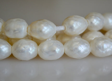 9 x 11 mm Large Hole Natural White Faceted Rice/Oval Freshwater Pearl Beads Limited Edition Faceted Genuine Freshwater Pearls #630