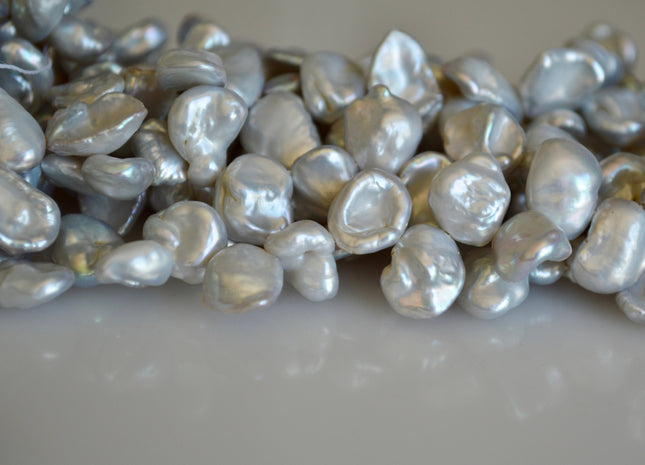 8-9x10-12mm Silver Gray Color Freshwater Keshi Pearl Beads Top Drilled Cornflakes Genuine Freshwater Pearl #892