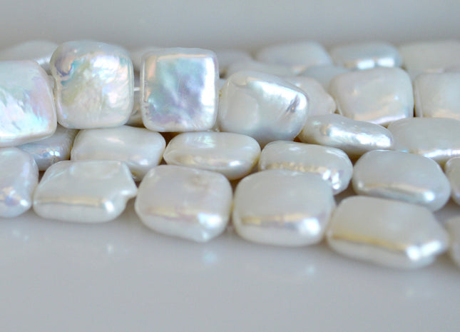 11-12 mm AAA Natural White Square Coin Shape Genuine Freshwater Pearl Beads High Quality Coin Pearl 32 Beads #896