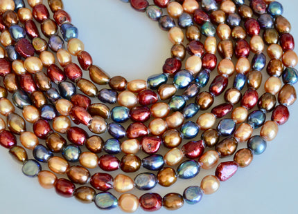 8x9-11 mm Large Hole Freshwater Pearls Beads Oval Nugget Shape 2.1mm Hole Mixed Pink Red Peacock Color #898