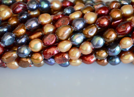 8x9-11 mm Large Hole Freshwater Pearls Beads Oval Nugget Shape 2.1mm Hole Mixed Pink Red Peacock Color #898
