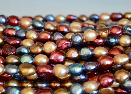 8x9-11 mm Large Hole Freshwater Pearls Beads Oval Nugget Shape 2.1mm Hole Mixed Pink Red Peacock Color #898