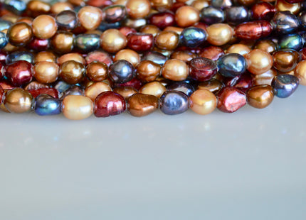 8x9-11 mm Large Hole Freshwater Pearls Beads Oval Nugget Shape 2.1mm Hole Mixed Pink Red Peacock Color #898