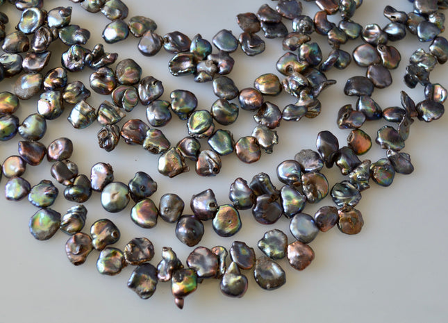 12-15 mm Peacock Cornflakes Keshi Pearl Beads Genuine Natural Top Drilled Peacock Cultured Pearls #557