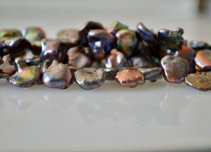 12-15 mm Peacock Cornflakes Keshi Pearl Beads Genuine Natural Top Drilled Peacock Cultured Pearls #557