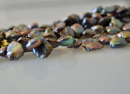 12-15 mm Peacock Cornflakes Keshi Pearl Beads Genuine Natural Top Drilled Peacock Cultured Pearls #557