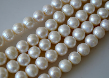 10-11mm Half Strand Large Hole Semi Round Freshwater Pearl Natural White 2mm Hole, Large Hole Natural White Freshwater Pearls #17