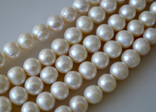 10-11mm Half Strand Large Hole Semi Round Freshwater Pearl Natural White 2mm Hole, Large Hole Natural White Freshwater Pearls #17