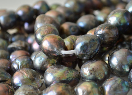 12-16mm Large Hole Dark Peacock Color Baroque Pearl Beads 2mm Hole #241