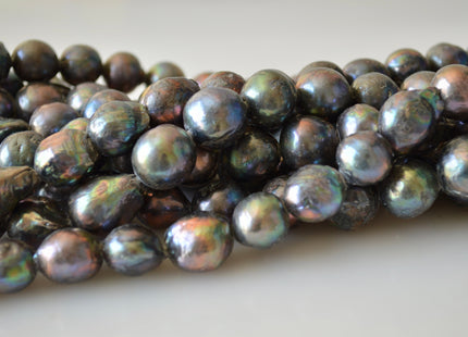 12-16mm Large Hole Dark Peacock Color Baroque Pearl Beads 2mm Hole #241