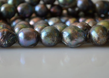 12-15mm Large Hole Dark Green Peacock Color Baroque Pearl Beads 2mm Hole #241