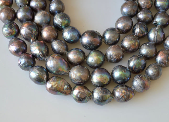 12-16mm Large Hole Dark Peacock Color Baroque Pearl Beads 2mm Hole #241