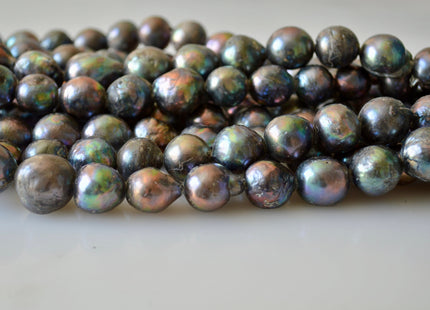 12-15mm Large Hole Dark Green Peacock Color Baroque Pearl Beads 2mm Hole #241