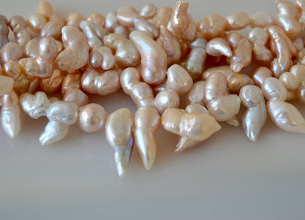 8-10 x 16-20 mm Irregular Fun Shape Natural White & Pink Color Freshwater Pearl Beads #519