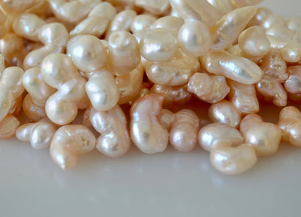 8-10 x 16-20 mm Irregular Fun Shape Natural White & Pink Color Freshwater Pearl Beads #519