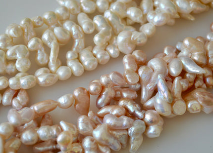 8-10 x 16-20 mm Irregular Fun Shape Natural White & Pink Color Freshwater Pearl Beads #519