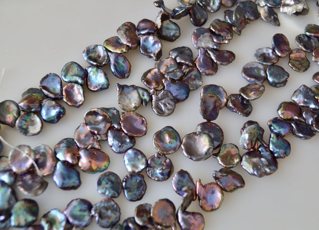 12-15 mm Peacock Cornflakes Keshi Pearl Beads Genuine Natural Top Drilled Peacock Cultured Pearls #557
