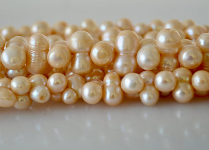8x12mm & 9x14-16mm Peanut Shape Light Peach Color Center Drilled Freshwater Pearl Beads #904
