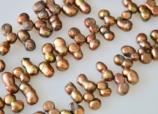8x12mm Approx. Peanut Shape Copper/Brown Color Top Drilled Freshwater Pearl Beads #913