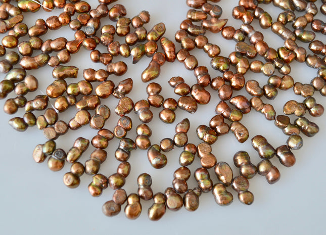 8x12mm Approx. Peanut Shape Copper/Brown Color Top Drilled Freshwater Pearl Beads #913