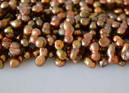 8x12mm Approx. Peanut Shape Copper/Brown Color Top Drilled Freshwater Pearl Beads #913