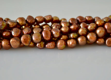 8-9mm Nugget Shape Dark Peacock & Dark Brown Color Freshwater Pearl Beads #917
