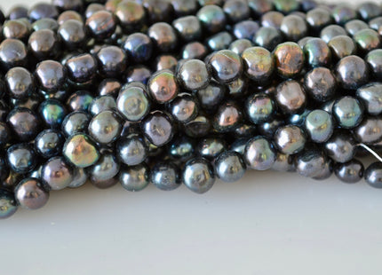 7-8mm Potato Nugget Dark Brown & Dark Peacock Freshwater Pearl Beads #919
