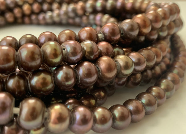 7-8 mm Large Hole Potato Freshwater Pearl Beads Dark Chocolate Copper Brown Color, Hole Size 2.2 mm, Genuine Freshwater Pearl Beads #192
