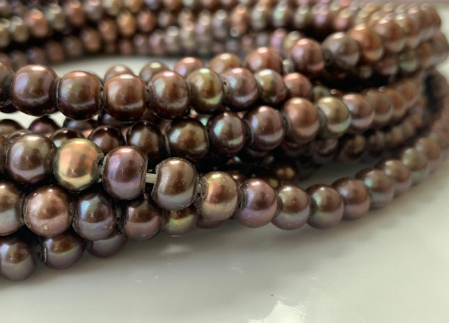 7-8 mm Large Hole Potato Freshwater Pearl Beads Dark Chocolate Copper Brown Color, Hole Size 2.2 mm, Genuine Freshwater Pearl Beads #192