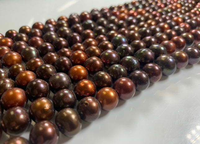 11 mm AA Large Hole Potato / Semi Round Multi Dark Brown Color Freshwater Pearl Beads Hole 2.2 mm Genuine Chocolate Freshwater Pearls #1075