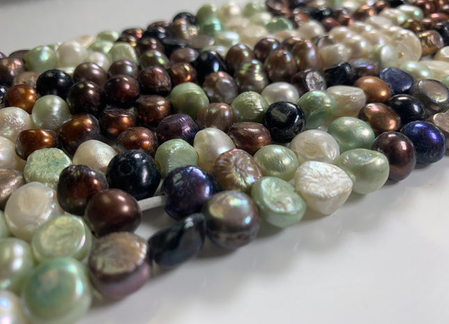 9-10 mm Large Hole Multi White Gray Brown Peacock Color Nugget Shape Freshwater Pearls Beads Hole Size 2.2mm Genuine Pearl Beads #1077