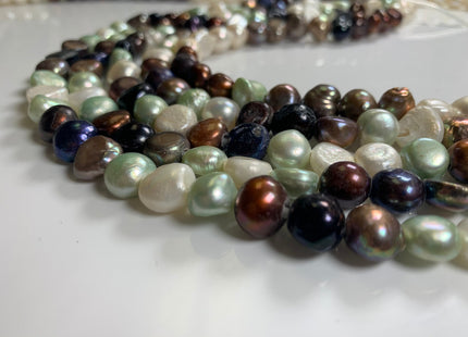 9-10 mm Large Hole Multi White Gray Brown Peacock Color Nugget Shape Freshwater Pearls Beads Hole Size 2.2mm Genuine Pearl Beads #1077