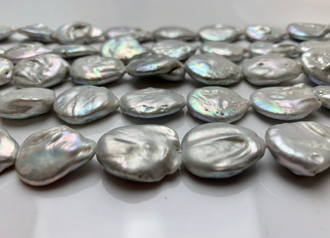 18-20 mm Gray Large Flat Coin Freshwater Pearl Beads Large Irregular Flat Coin Beads Genuine Cultured Freshwater Coin Pearl Beads #1173