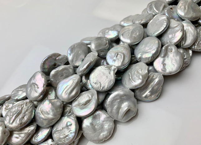18-20 mm Gray Large Flat Coin Freshwater Pearl Beads Large Irregular Flat Coin Beads Genuine Cultured Freshwater Coin Pearl Beads #1173