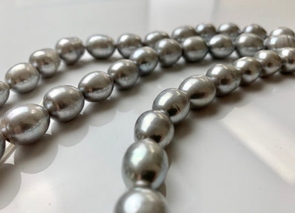 11 x 13-15 mm Half Strand Extra Shiny Large Hole Rice/Oval Freshwater Pearl Beads Natural White OR Silver Gray, 2.2 mm Hole #386