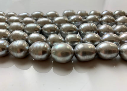11 x 13-15 mm Half Strand Extra Shiny Large Hole Rice/Oval Freshwater Pearl Beads Natural White OR Silver Gray, 2.2 mm Hole #386