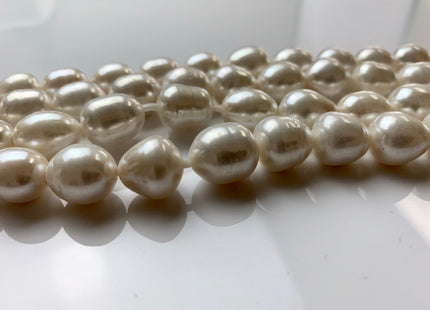 11 x 13-15 mm Half Strand Extra Shiny Large Hole Rice/Oval Freshwater Pearl Beads Natural White OR Silver Gray, 2.2 mm Hole #386