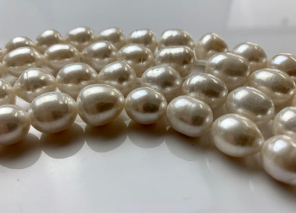 11 x 13-15 mm Half Strand Extra Shiny Large Hole Rice/Oval Freshwater Pearl Beads Natural White OR Silver Gray, 2.2 mm Hole #386