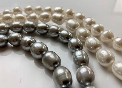 11 x 13-15 mm Half Strand Extra Shiny Large Hole Rice/Oval Freshwater Pearl Beads Natural White OR Silver Gray, 2.2 mm Hole #386