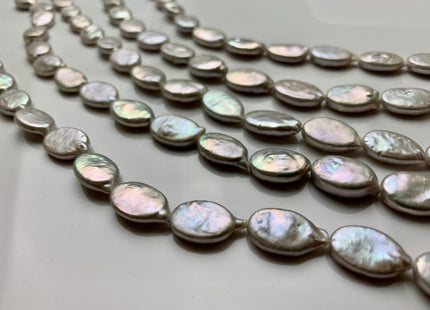 10x15 mm AA Silver Gray Freshwater Oval Coin Pearls Cultured Genuine Coin Pearl High Luster Gray Oval Coin Pearl Beads. #1238
