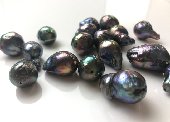 13-16x14-23 mm Single Piece Baroque Freshwater Pearl Peacock Color Genuine Irregular Baroque Pearls #1117
