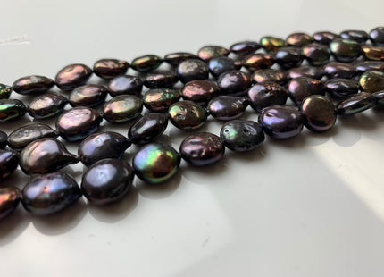 10 mm AA Half Strand Dark Peacock Colored Freshwater Coin Pearls Genuine Freshwater Dark Peacock Colored Flat Coin Pearls #1243