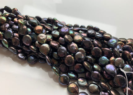 10 mm AA Half Strand Dark Peacock Colored Freshwater Coin Pearls Genuine Freshwater Dark Peacock Colored Flat Coin Pearls #1243