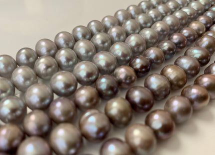 9 mm AA Silver Gray/Dark Gray Semi-Round / Potato Freshwater Pearl Genuine Round Freshwater Pearls, Gray Freshwater Pearl Beads #1039